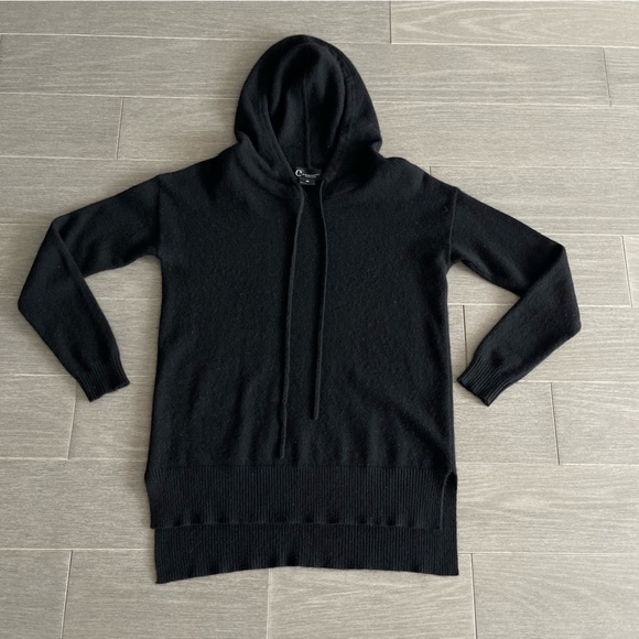 C by Bloomingdales Cashmere Hoodie Sweater Black XS High Low Side Slits Pullover - Picture 11 of 12